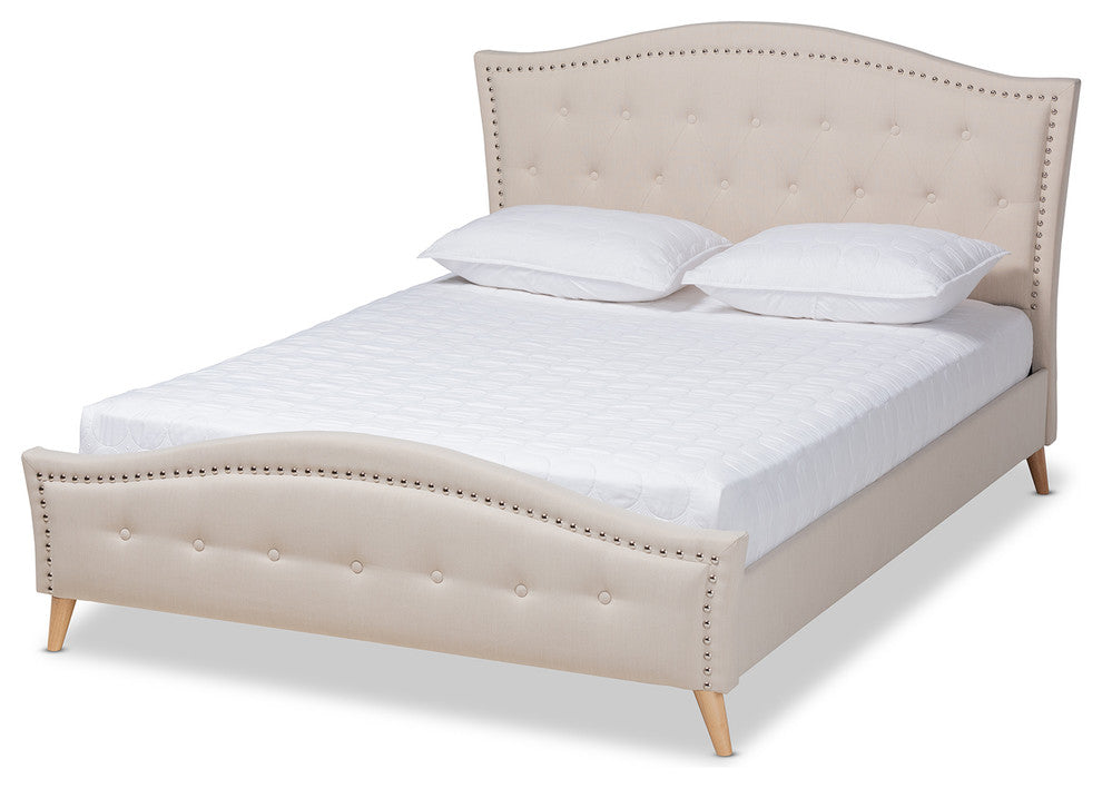 Felisa Modern Beige Fabric Upholstered and Button Tufted Queen Size Platform Bed