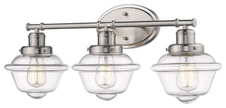 Retro Inspired 3 Light 27" Vanity Bath Lighting With School House Glass