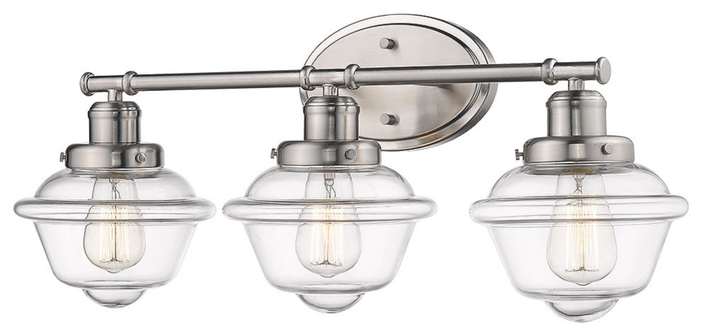 Retro Inspired 3 Light 27" Vanity Bath Lighting With School House Glass