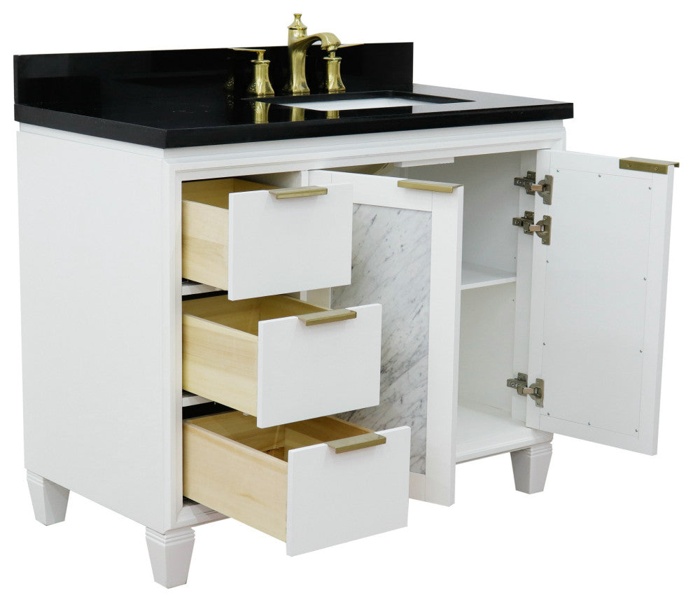 43" Single Vanity, White Finish With Black Galaxy