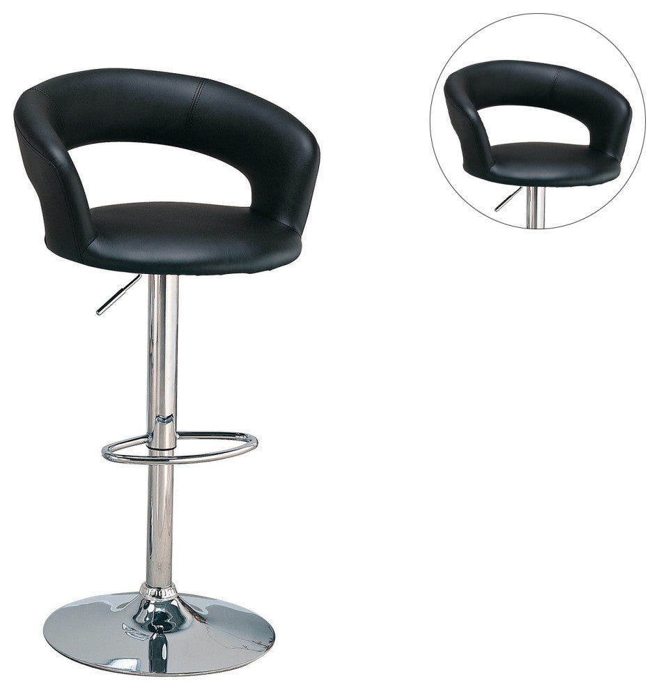 Faux Leather Adjustable Height Bar Stool, Chrome and Black