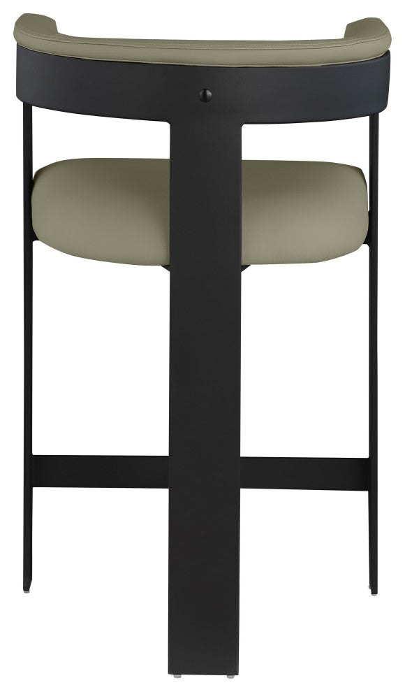 Romeo Upholstered Counter Stool, Olive, Vegan Leather, Matte Black Finish
