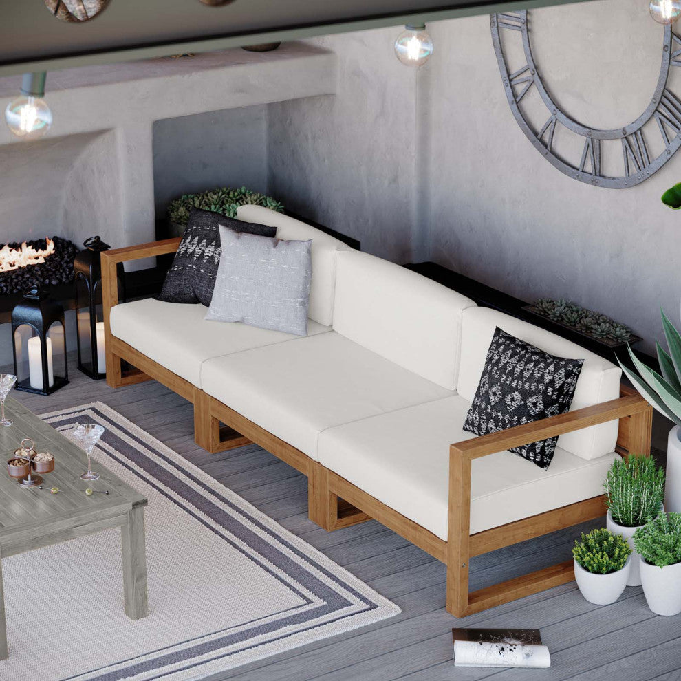 Lounge Sectional Sofa Chair Set, Wood, Brown Natural White, Modern, Outdoor