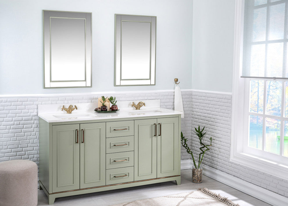 Albia Collection 60" Bathroom Vanity With Sink, Mirror, Countertop, Green