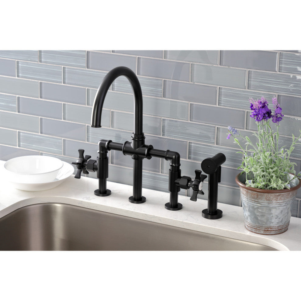 KS2330NX Bridge Kitchen Faucet With Brass Sprayer, Matte Black