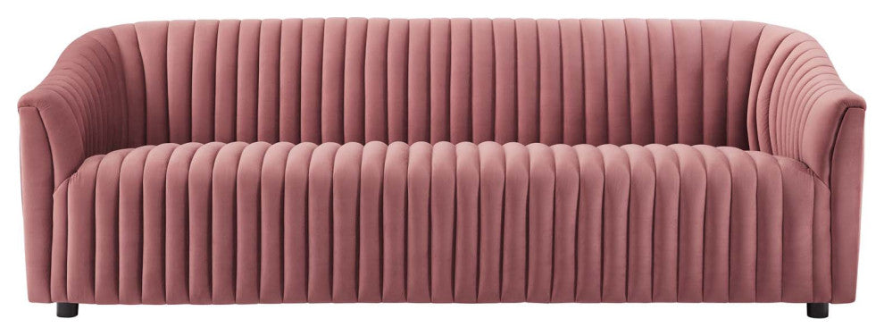 Tufted Sofa, Pink, Velvet, Modern, Mid Century Living Hotel Lounge Cafe Lobby