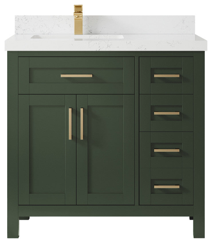 Cambridge 36 Left Offset Bath Vanity in Pewter Green 2" Empira Quartz