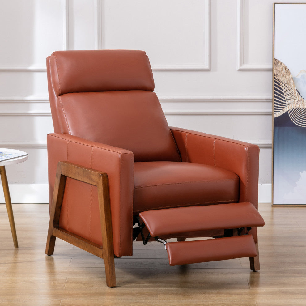 Reed Leather Push Back Recliner, Caramel