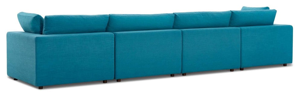 Commix Down Filled Overstuffed 4 Piece Sectional Sofa Set, Teal