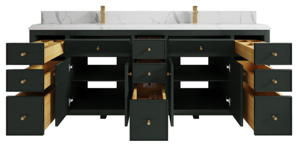 Sonoma 84 Double Sink Bath Vanity Dark Forest Green 1.5"  Calacatta Laza.