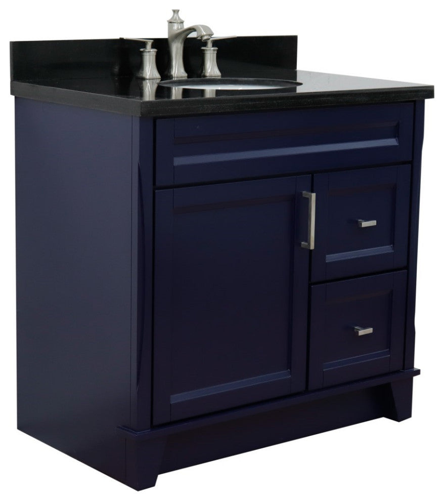 37" Single Sink Vanity, Blue Finish With Black Galaxy Granite