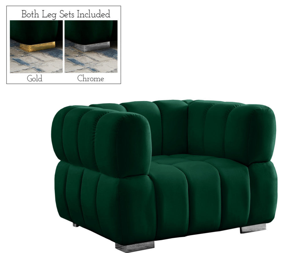 Gwen Velvet Upholstered Chair, Green, Chair