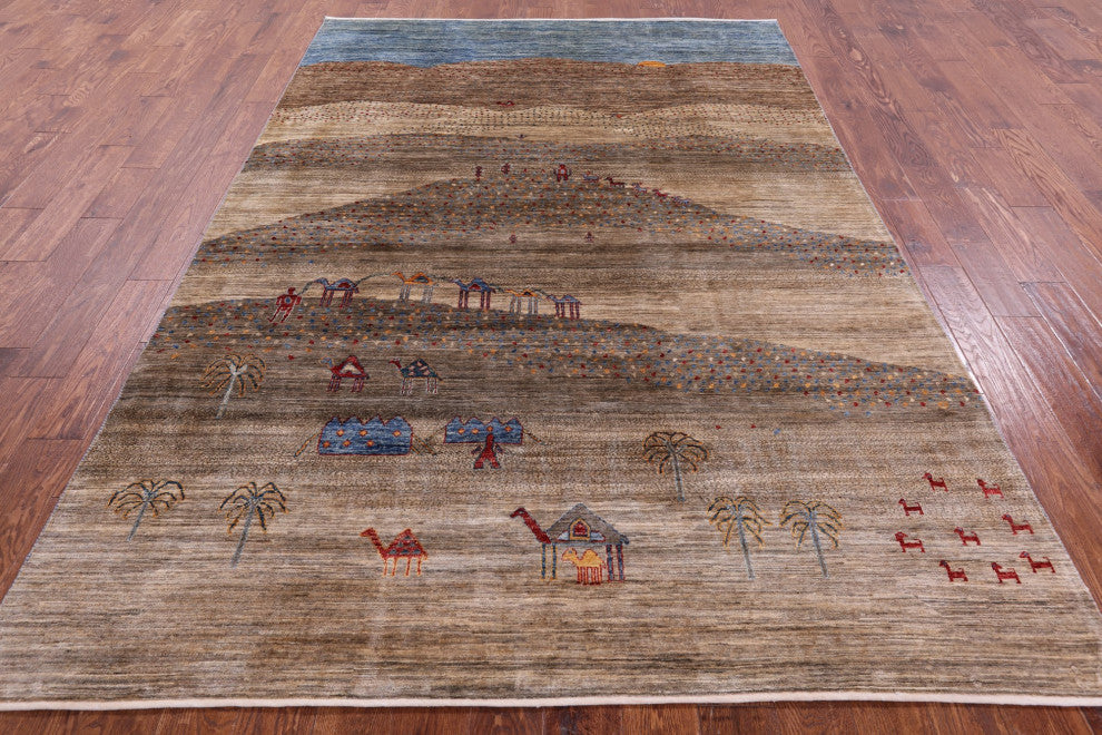 6' 7" X 9' 7" Hand-Knotted Persian Gabbeh Tribal Wool Rug Q9757
