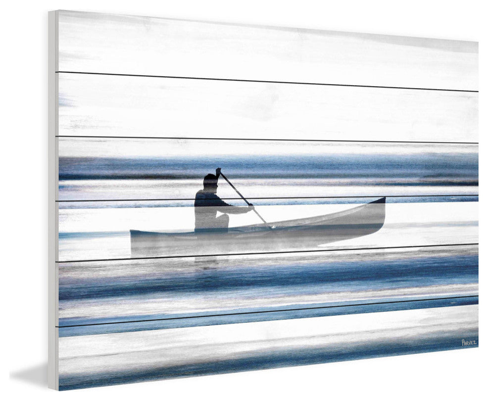 "Blue Lake Canoe" Print on White Wood, 45"x30"