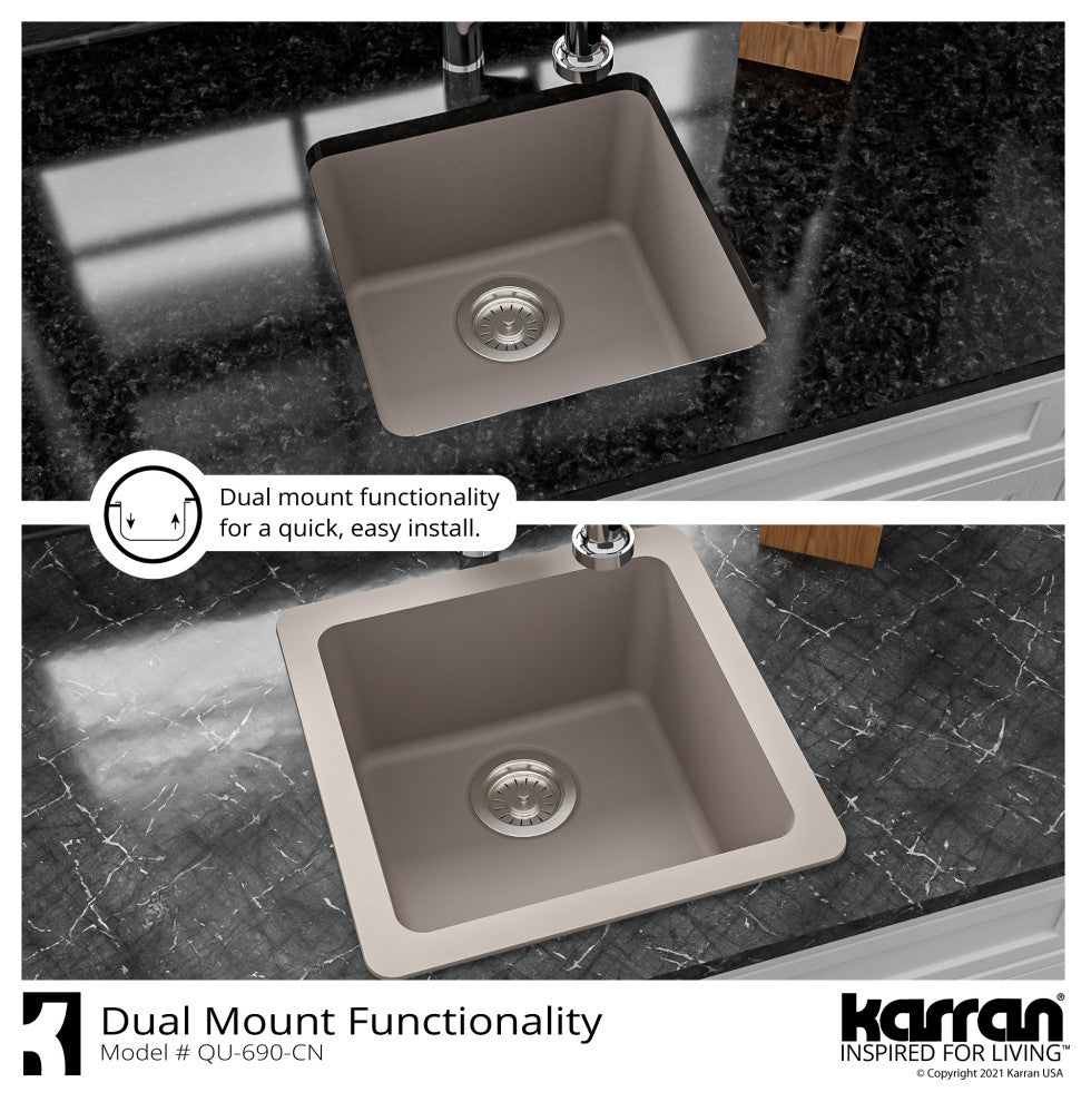 Karran Undermount Quartz Composite 17" Bar Single Bowl Sink, Concrete