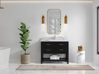 Parker 42" Single Sink Bath Vanity, Black 2" Calacatta Gold