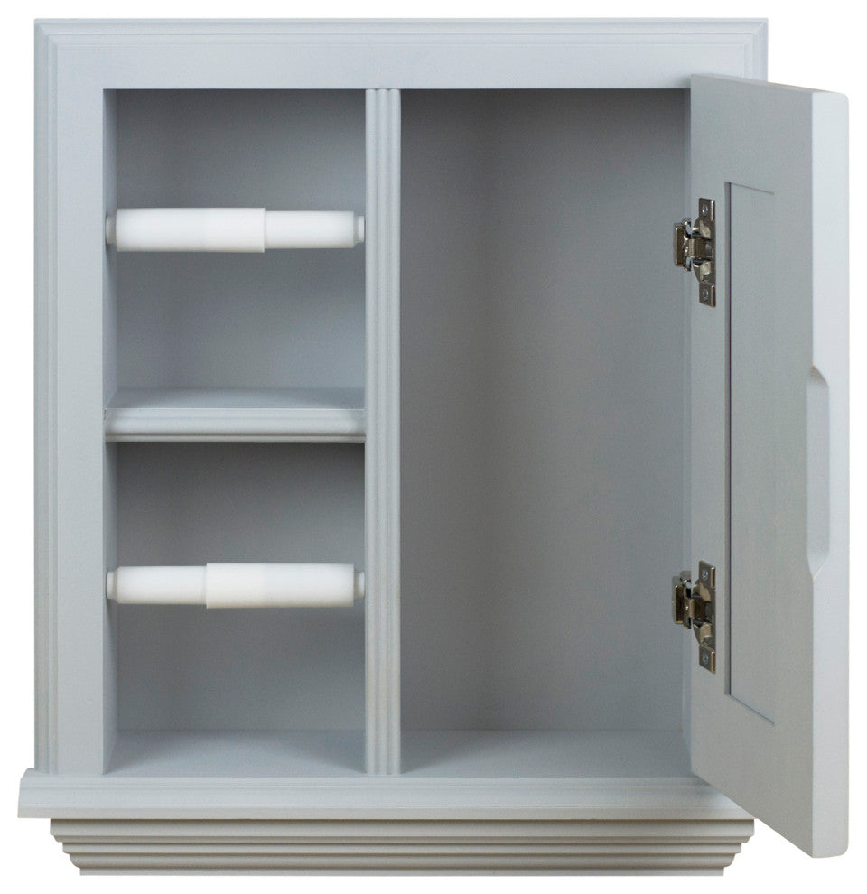 Hyacinth Wood Recessed Double Toilet Paper Holder With Cabinet 14x16.25, Primed Gray