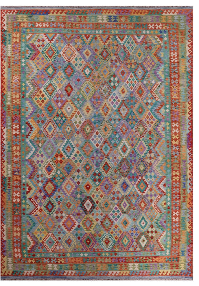 Reversible Wool On Wool Kilim Flat Weave Rug 11' 9" X 16' 6" - Q12539