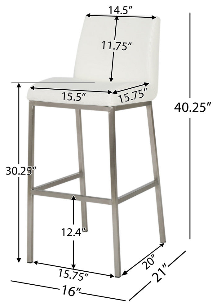 GDF Studio Jalen White Leather Bar Stools, Set of 2