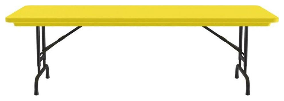 Correll 22-32 Adjustable Height H-D Plastic Blow-Molded Folding Table Yellow