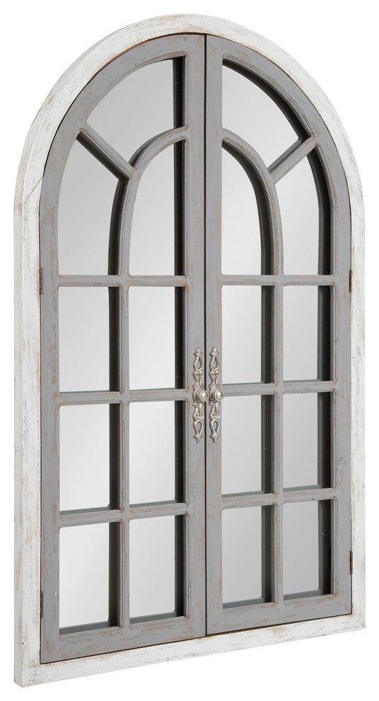 Kate and Laurel Boldmere 28x44 Wood Windowpane Arch Mirror, Brown and White, Whi