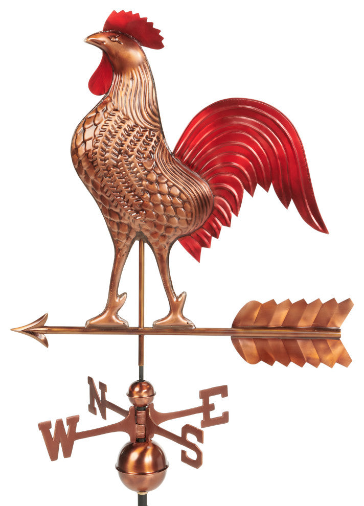 Large Rooster Weathervane Pure Copper Hand Finished Multi-Color Patina
