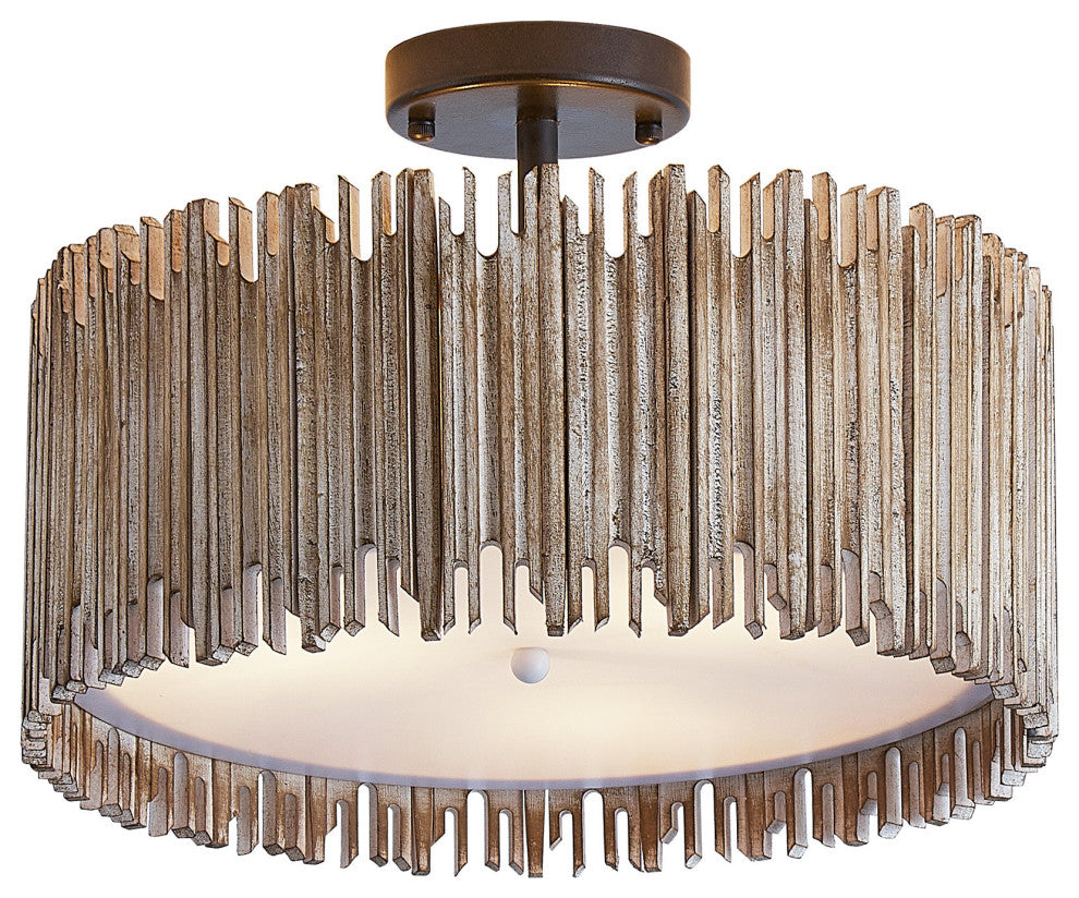 Farmhouse Wooden Cage Semi-Flush Mount Lighting With 3-Light
