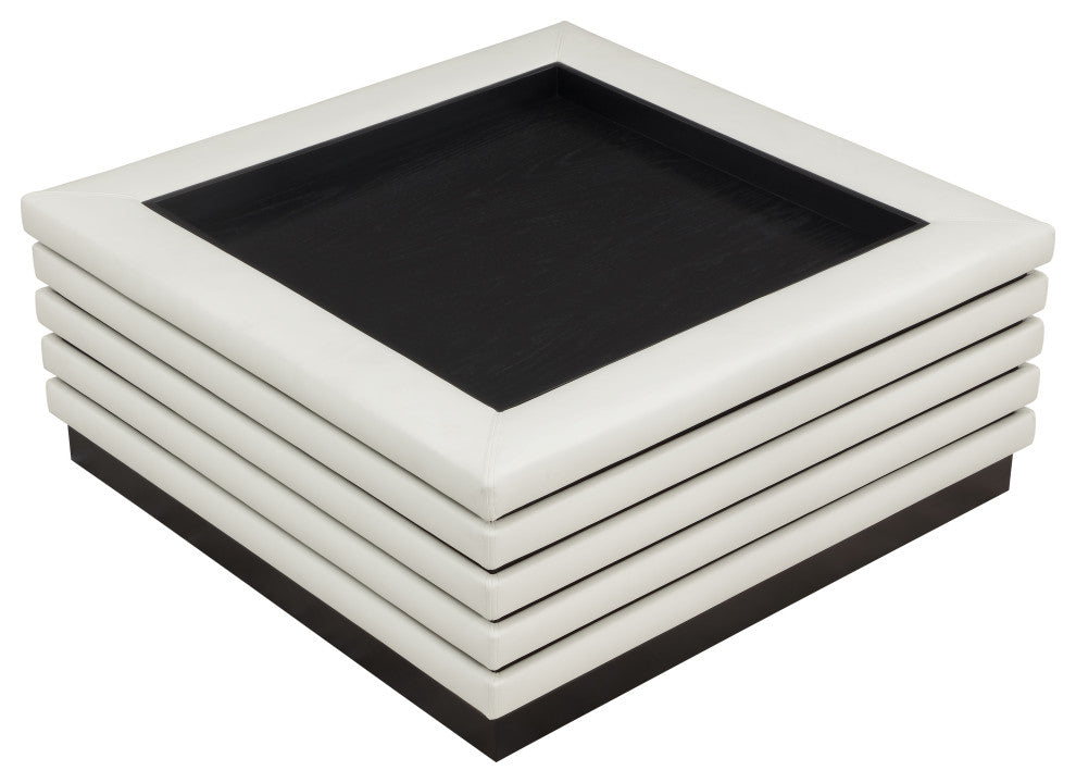 Rory Black Faux Leather Coffee Table, Cream, Square, Black Finish