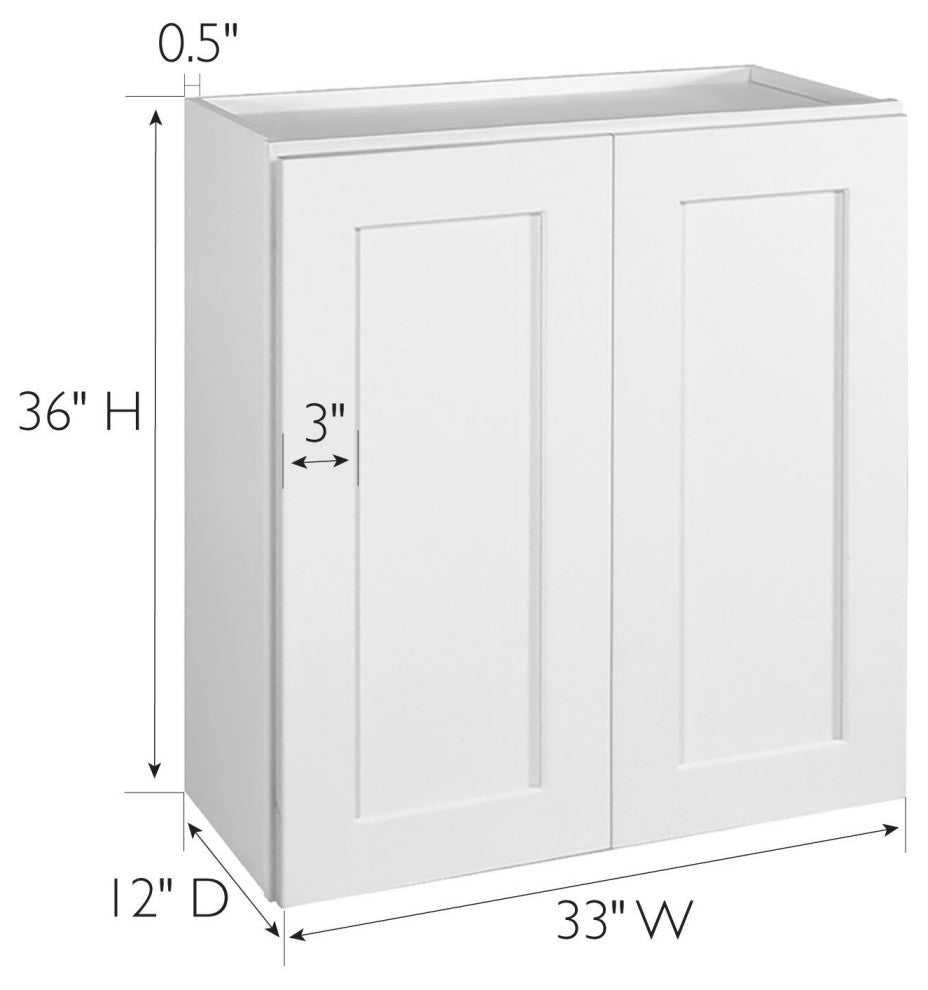 Wall Mount Storage Cabinet, Soft Closing Framed Door & Inner Shelves, White, 33"