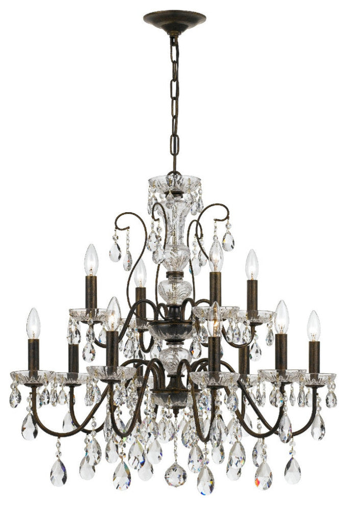 Crystorama 3029-EB-CL-SAQ, 12-Light Chandelier, English Bronze
