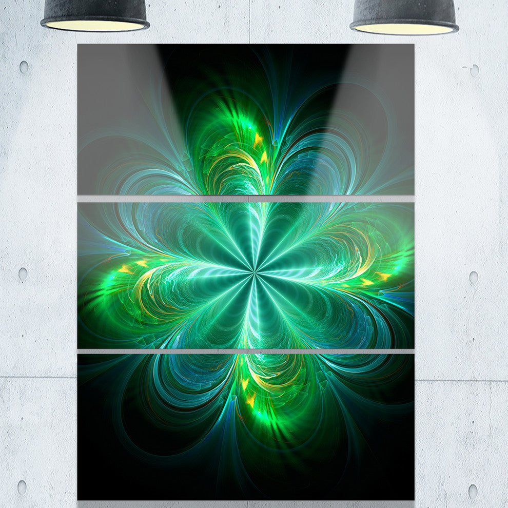 "Green Fractal Flower Blooming" Metal Wall Art, 3 Panels, 28"x36"