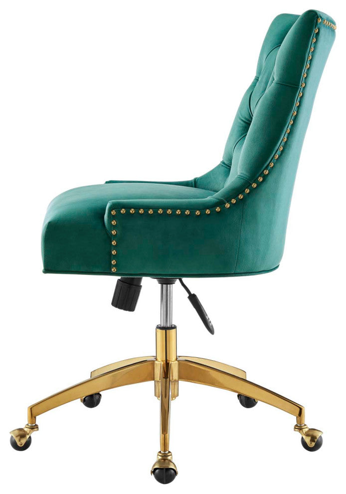 Computer Work Desk Tufted Chair, Velvet, Gold Teal Blue, Home Business Office