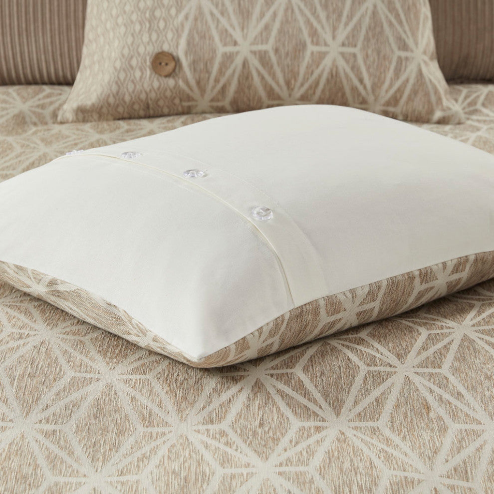 Madison Park Signature Grace Button Accent Taupe Duvet Cover Set w Insert, King