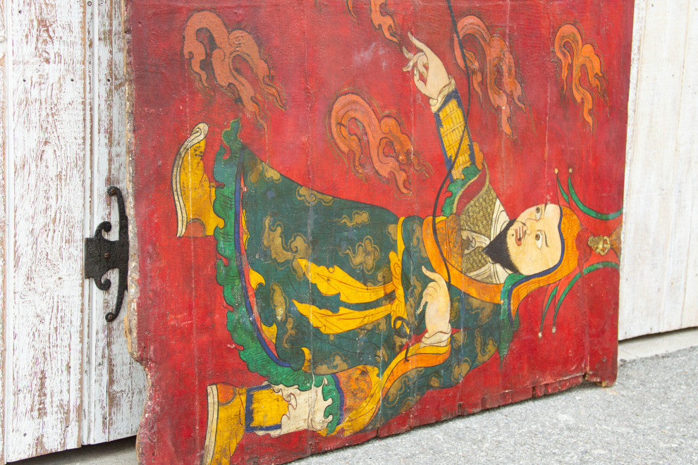 Impressive Antique Tibetan Painted Leather Door