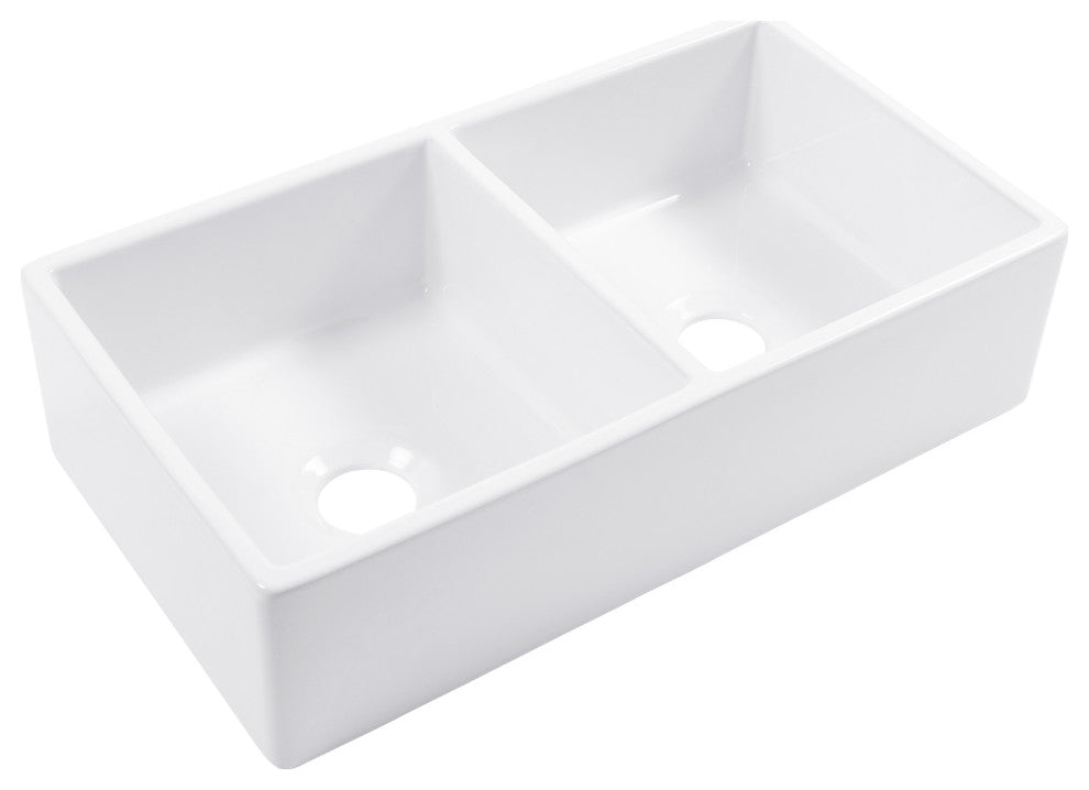 Turner White Fireclay 33" Double Bowl Farmhouse Undermount Kitchen Sink