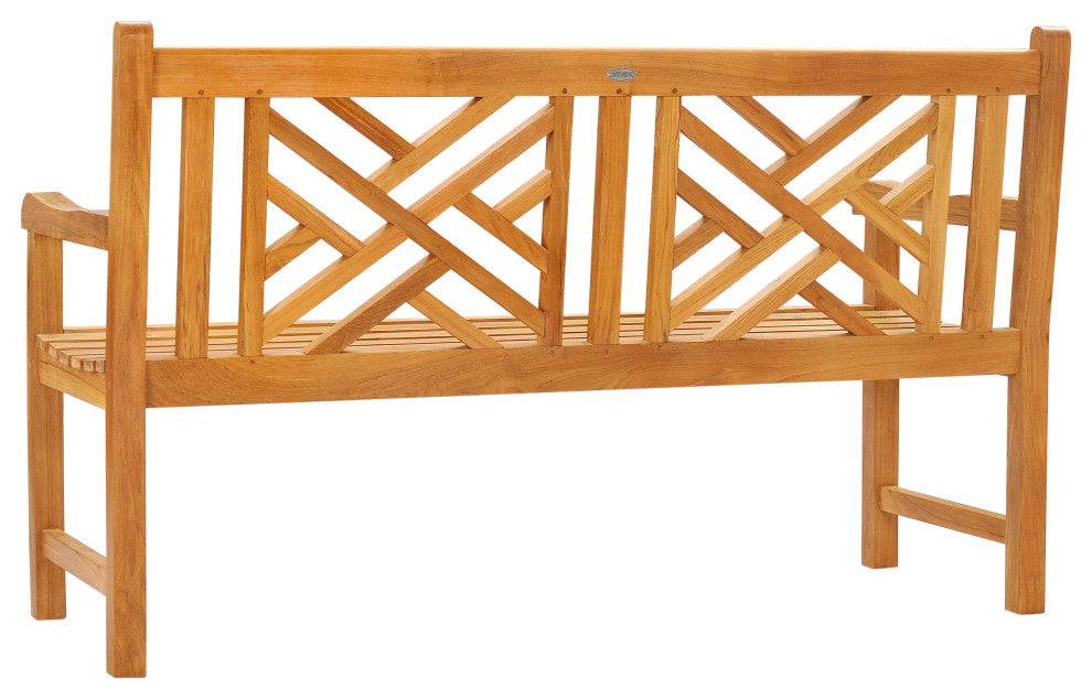 Teak Wood Chippendale Double Outdoor Patio and Garden Bench