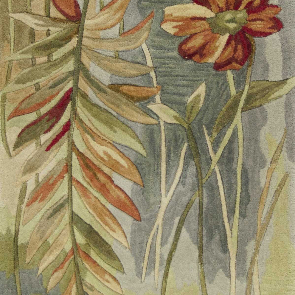 HomeRoots 10' Green Blue Hand Tufted Tropical Plants Indoor Runner Rug