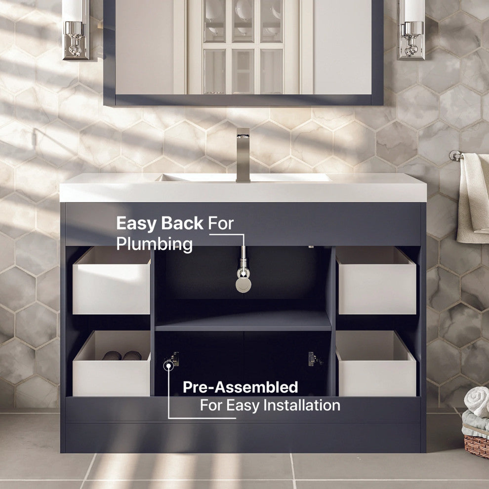 Eviva Lugano 42" Gray Modern Bathroom Vanity with White Integrated Acrylic Sink