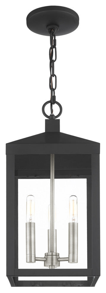 Livex Nyack 3 Light Black/Brushed Nickel Cluster Medium Outdoor Pendant Lantern