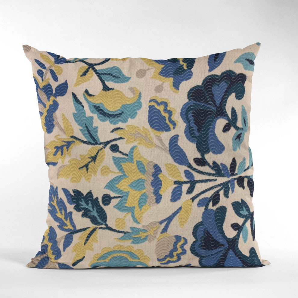 Plutus Blue Mountain Flower Floral Luxury Throw Pillow, 24"x24"