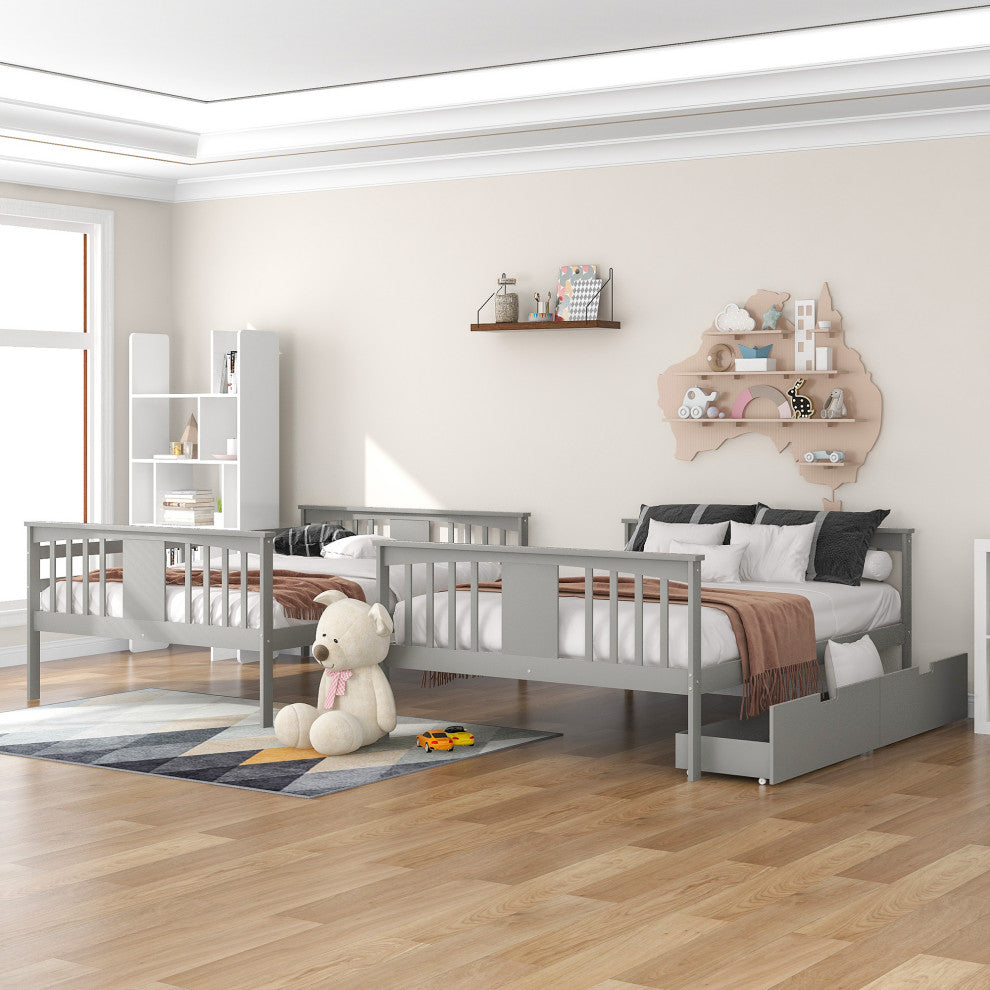 Gewnee Wood Full over Full Bunk Bed with Drawers and Ladder in Gray