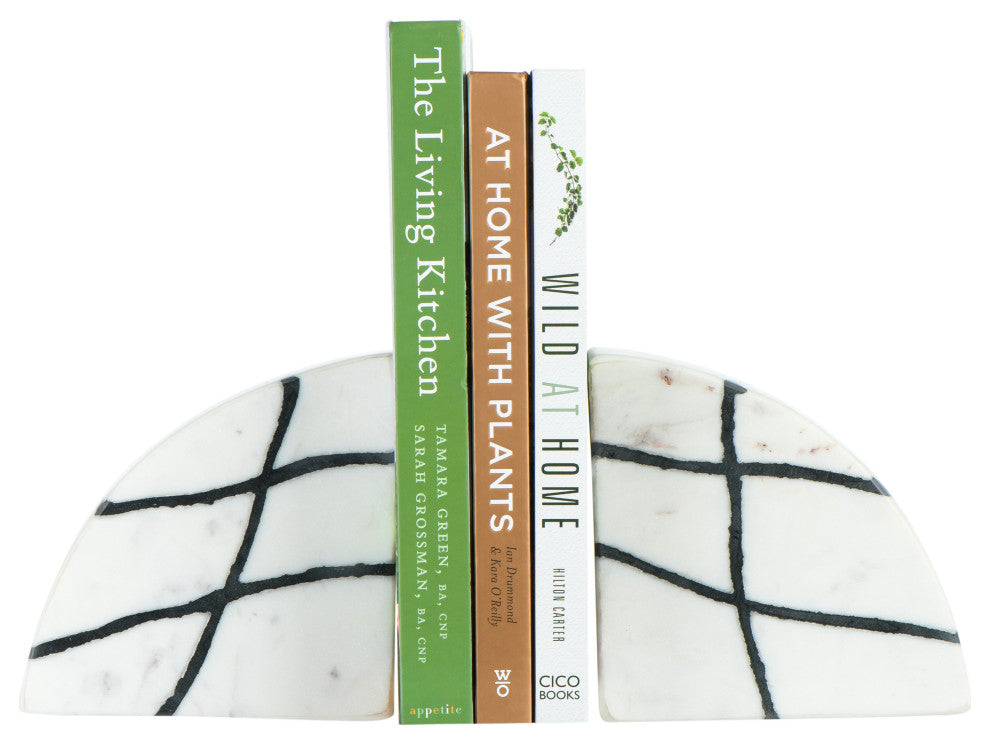 White/Black Marble Bookends, 2-Piece Set