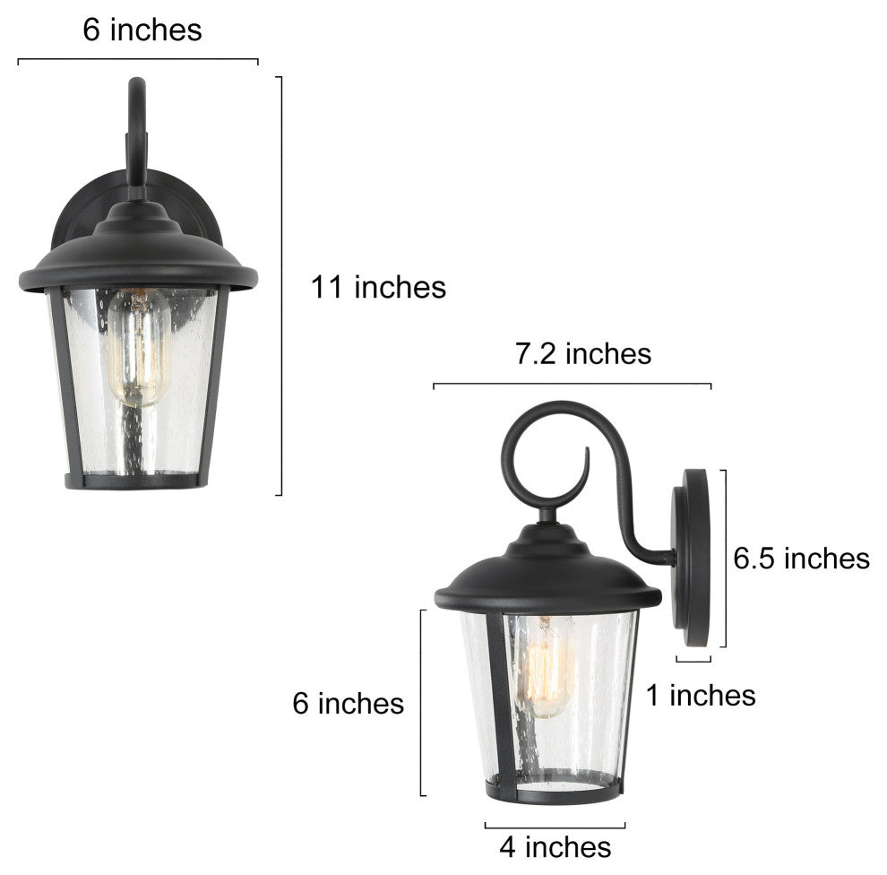 Outdoor Wall Light with Seesed Glass Shade 1-Light Matte Black