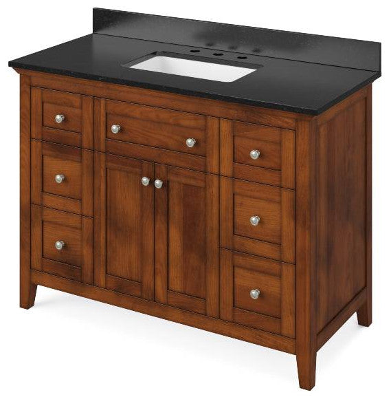 Chatham Traditional 48" Chocolate Single Sink Vanity, Black Granite Vanity Top