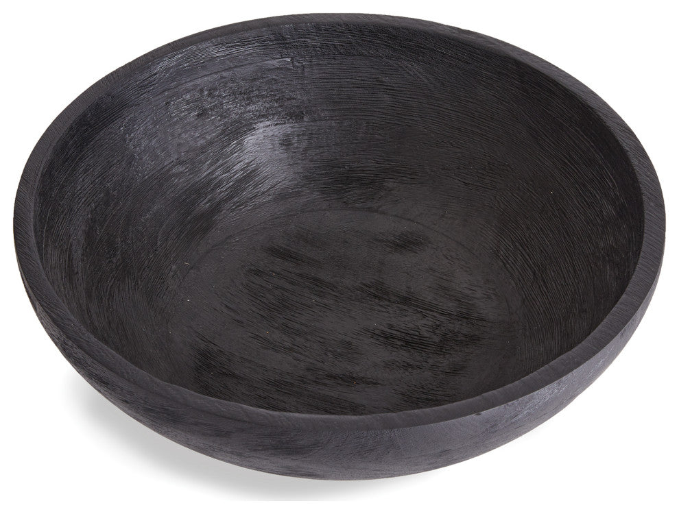 Contemporary Farmhouse Black Wood Serving Bowl 14 in Minimalist Salad Modern