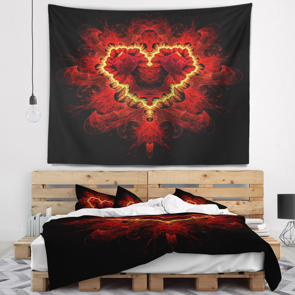 Fractal Red Heart Texture Abstract Wall Tapestry, 60"x50"