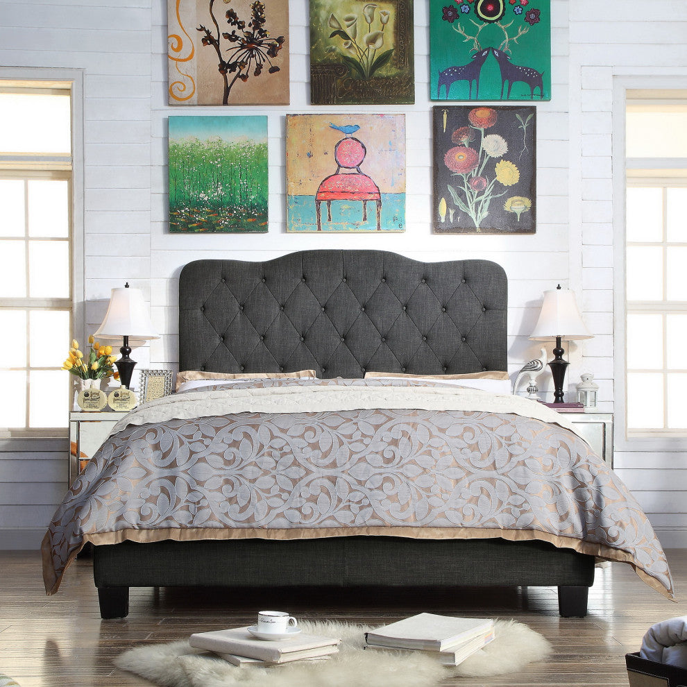 Andrea Upholstered Panel Bed, Charcoal, King