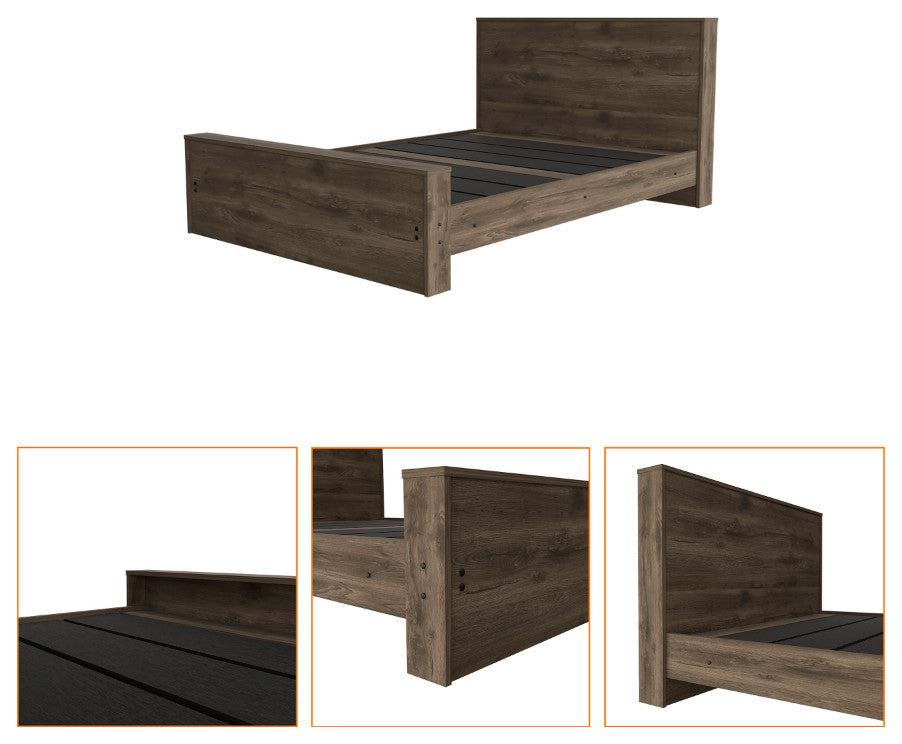 Braga Full Size Bed Base with Headboard, Dark Brown