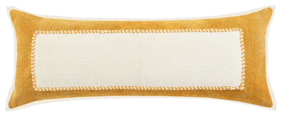 Ox Bay Hand-stitched Yellow/White Organic Cotton Pillow Cover, 16"x24"