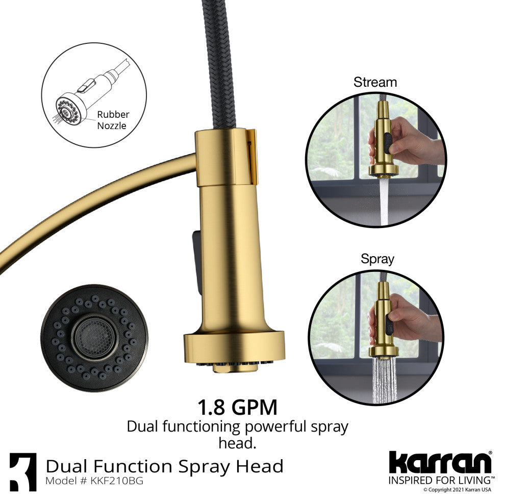 Karran Single-Handle Pull-Down Sprayer Kitchen Faucet, Brushed Gold